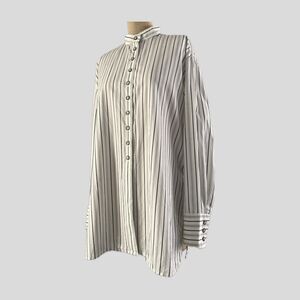 Vintage 90s White Striped 100% Cotton Long Sleeve Shirt, Womens Szie MP